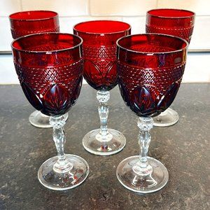 Vintage "Antique Ruby" Cristal D'Arques-Durand Water Goblets Set of 5